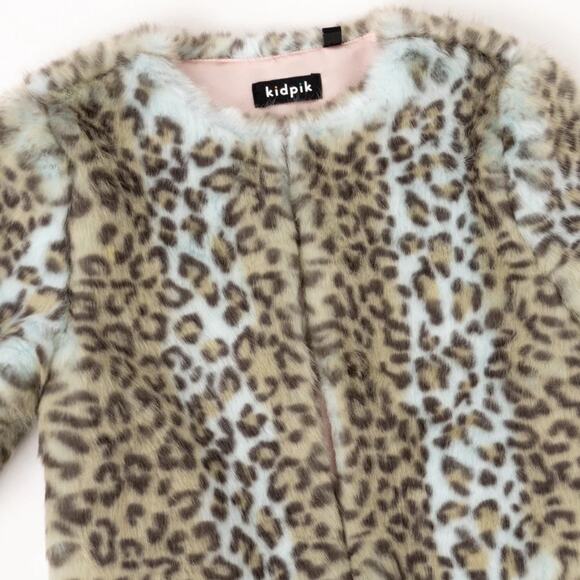 KIDPIK Leopard Print Blue and Brown Faux Fur Soft Jacket/Coat Girls Medium - Picture 8 of 10